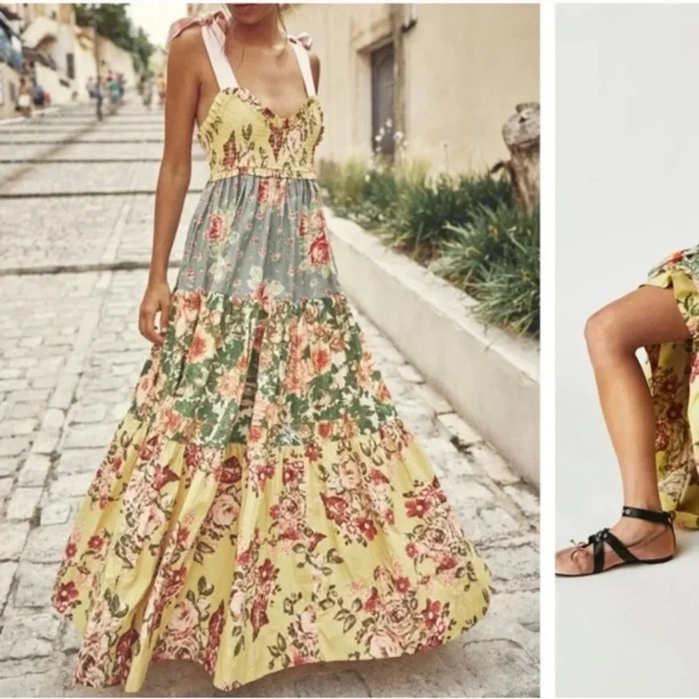 Amazon maxi dress Free People Bluebell tiered smocked dress warm flowered combo - Picture 1 of 6
